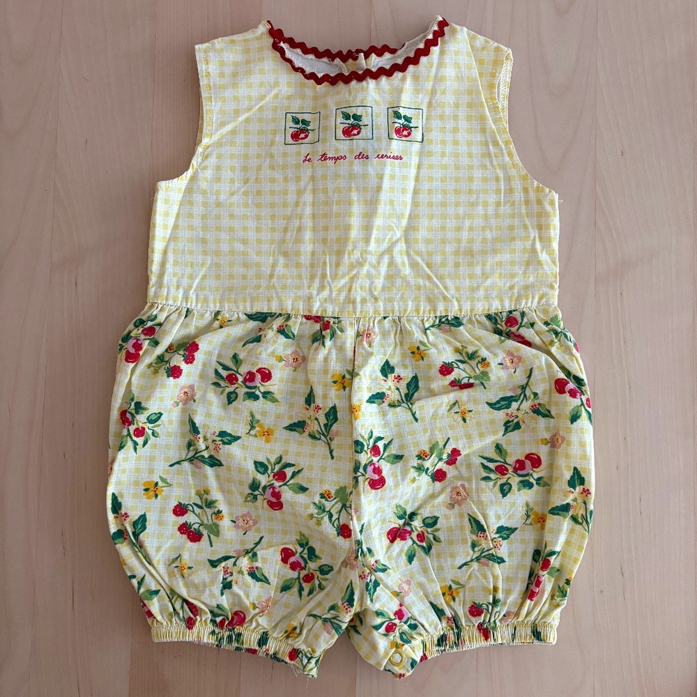 Vintage Frisco floral and yellow gingham romper 24M